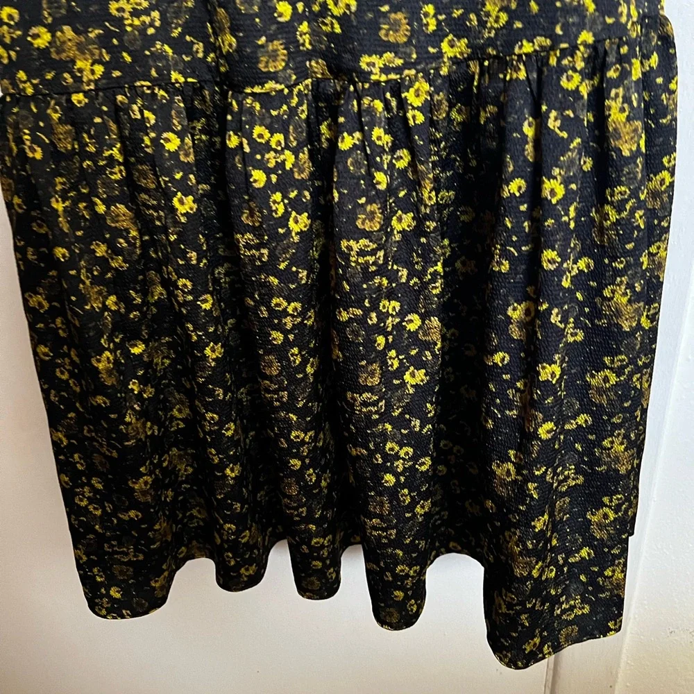 Michael Kors Black and Yellow Floral Midi Dress